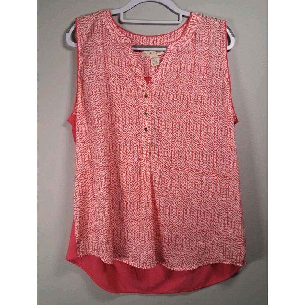 Hanna & Gracie Womens Blouse XXL Coral Pink White Shirt Career Top Sleeveless